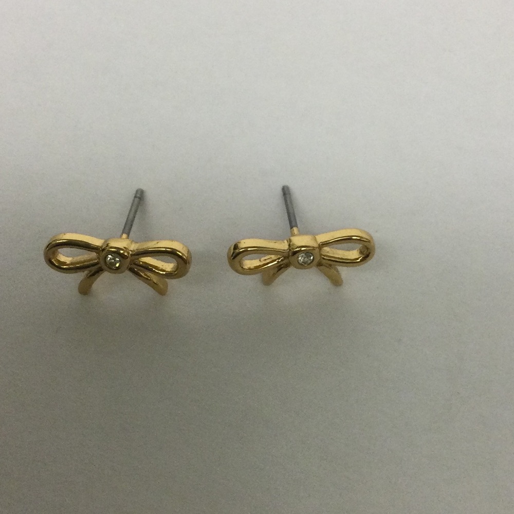 KATE SPADE PETITE GOLD PLATED BOW EARRINGS NWOT - Picture 3 of 5